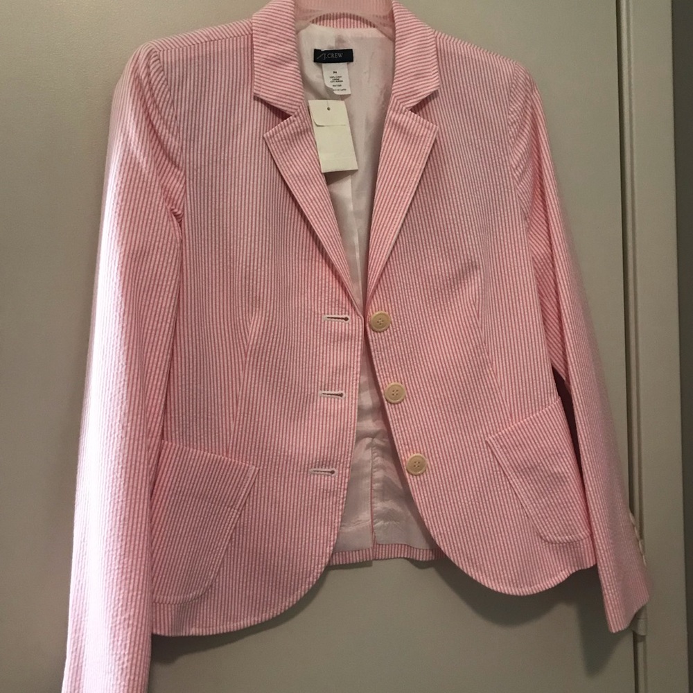 J Crew Pink Seersucker Blazer NEW Petite 4